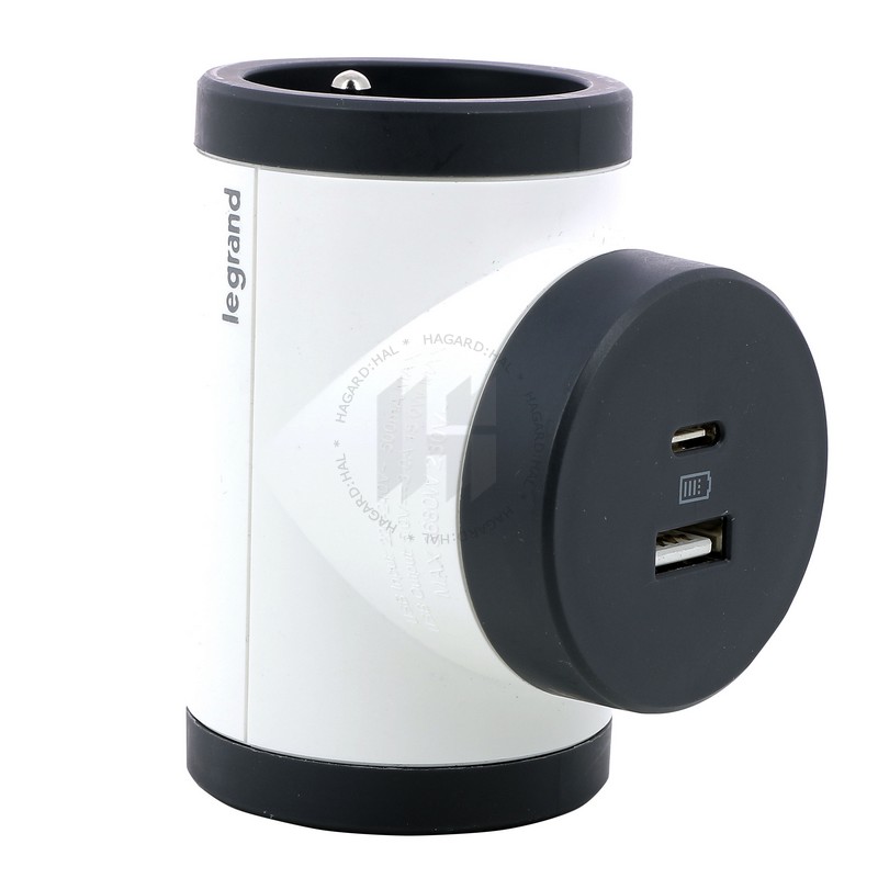 Adaptér 049437 2X2P+T USB A+C bočný otočný biela/tmavosivá