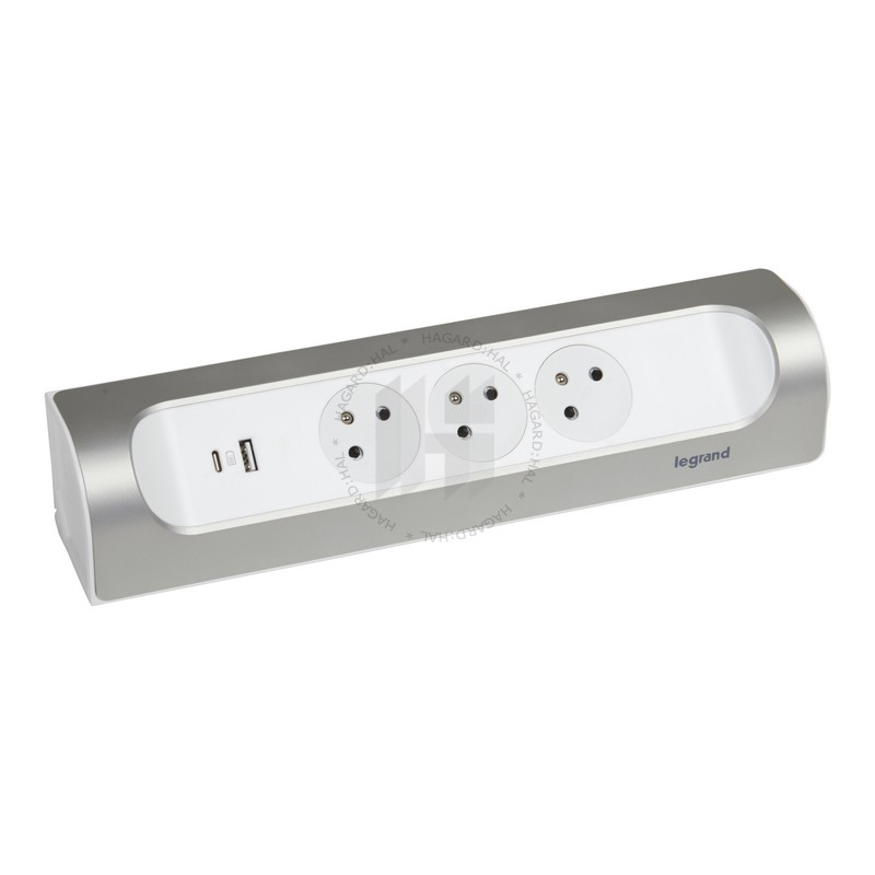 Blok zásuvkový rohový 049409 3-násobný s USB A+C bez kábla biela/hliník
