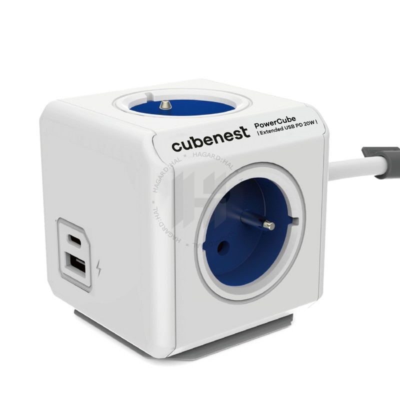 Adaptér multifunkčný Powercube 16A 250V dlžka káblu 1,5m Extended USB modrá Extended USB PD A+C