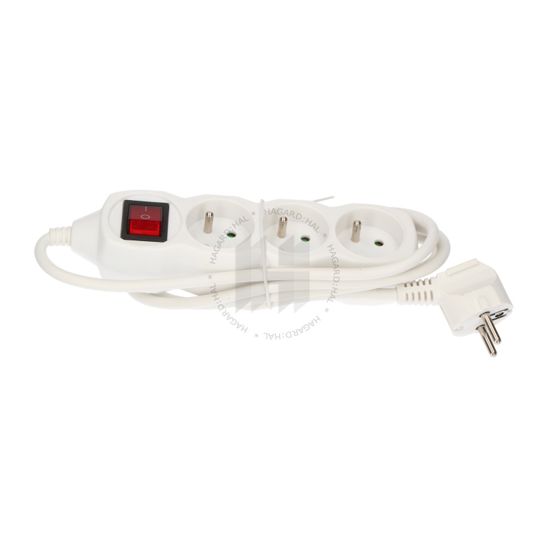 Kábel predlžovací P1311 3-násobný 3x1mm2 10A 250V 1,2m biely s vypínačom