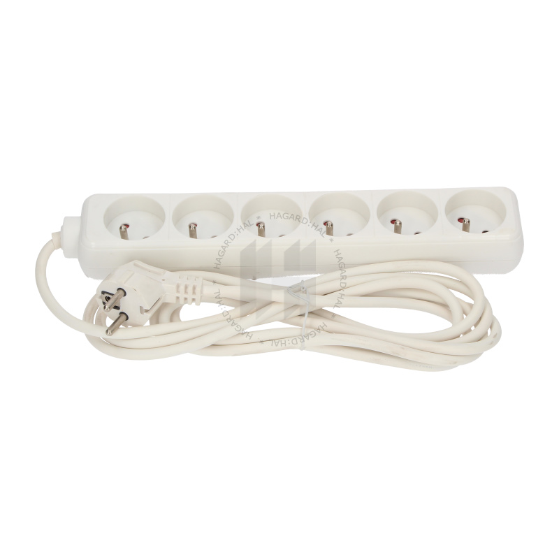 Kábel predlžovací P0612 6-násobný 3x1mm2 10A 250V 2m biely