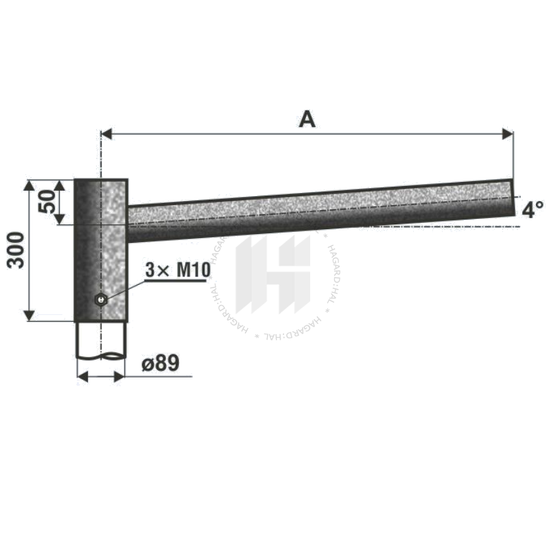 Výložník rovný UD 1/89 - 1500 pre stožiare typu JB, JBUD, LPH, J