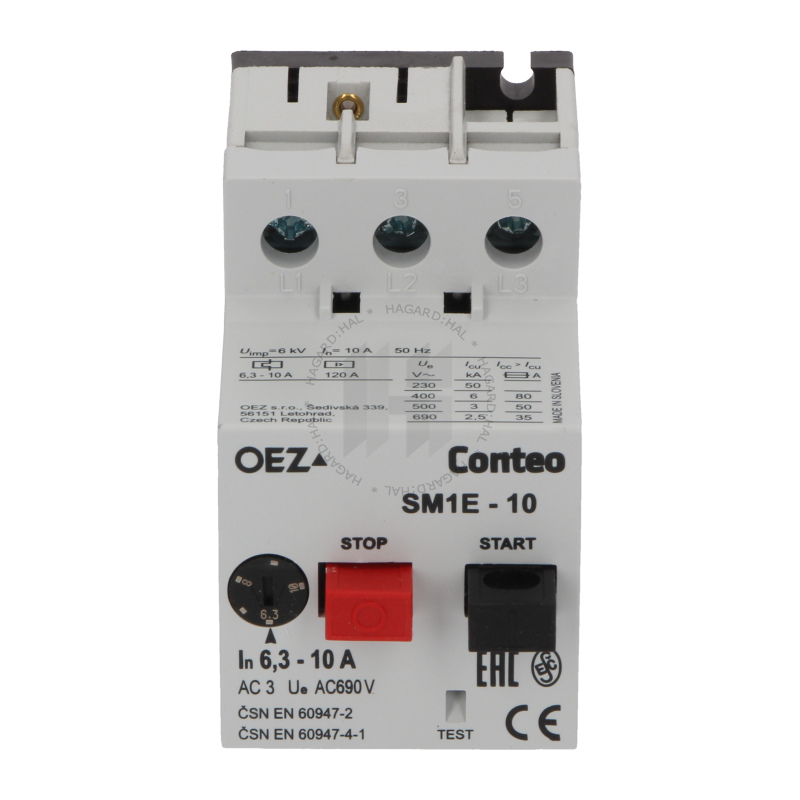 Spúšťač motora SM1E-10 39266 6,3-10A 3P s tlačítkom