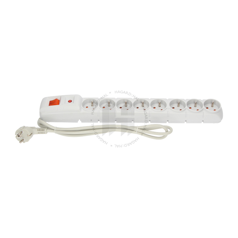 Kábel predlžovací P53898 8-násobný 3x1mm2 10A 250V 1,5m sivý s ochranou