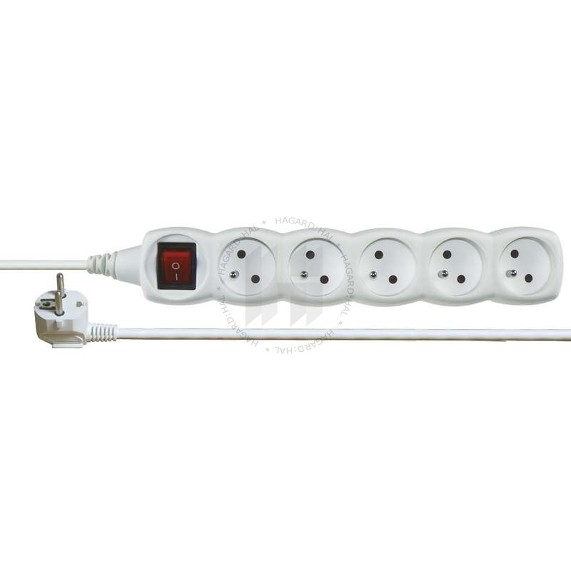 Kábel predlžovací P1517 5-násobný 3x1mm2 10A 230V 7m biely s vypínačom