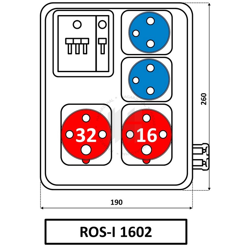 Rozvodnica zásuvková 10003494.00 ROS-I 1602 16A+32A/400V/4P 2x16A/250V FA IP44 istená