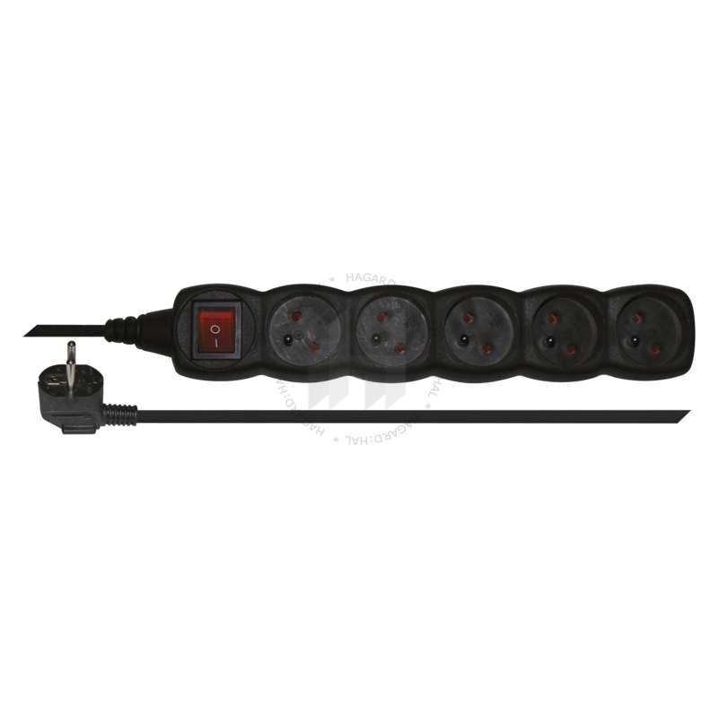 Kábel predlžovací PC1513 5-násobný 3x1mm2 10A 250V 3m čierny s vypínačom