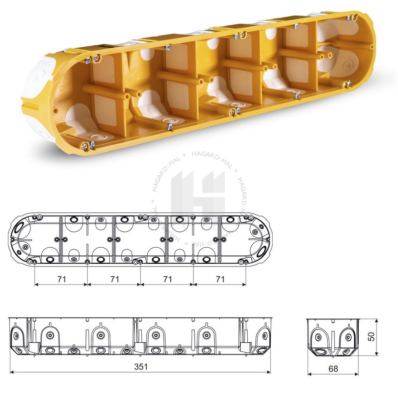 Krabica inštalačná KPL 64-50/5LD NA 351x68x50mm do dutých stien okrová