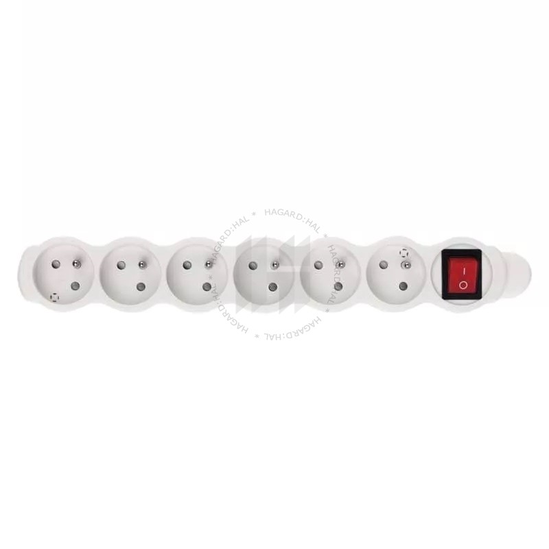 Zásuvka samostatná P1600N 6-násobná 16A 250V PVC s vypínačom biela