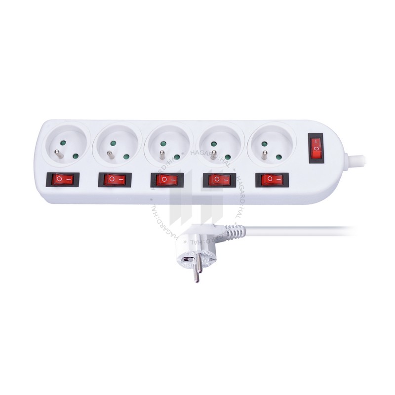 Kábel predlžovací PP144 5-násobný 3x1mm2 10A 230V 3m 6xvypínač biely