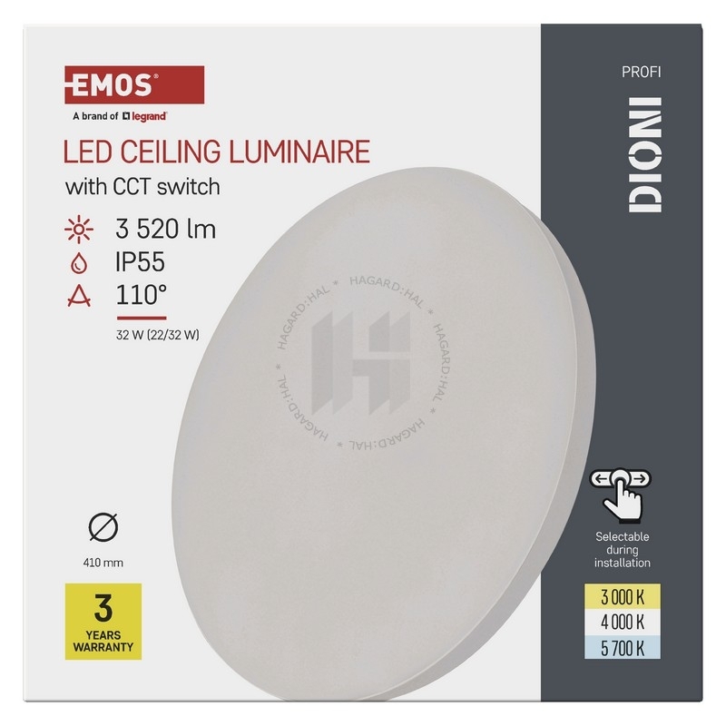Svietidlo LED prisadené DIONI ZM7152 CCT 22/32W 2420/3520lm 3000/4000/5700K 230V IP55 biela