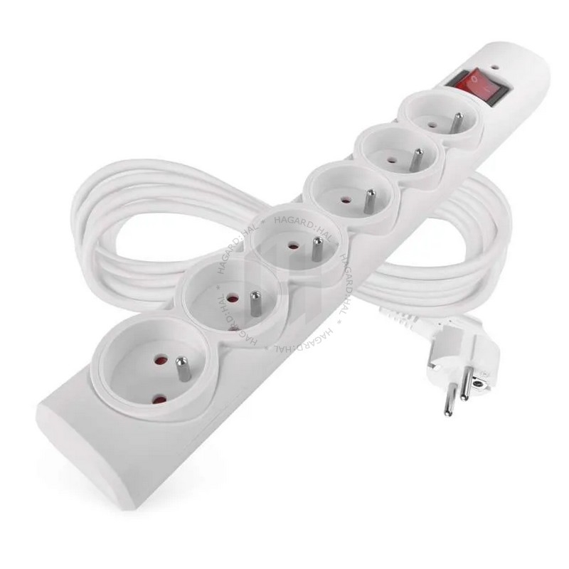 Kábel predlžovací P54017 6-násobný 6x1,5mm2 10A 230V 5m biely s prepätovou ochranou