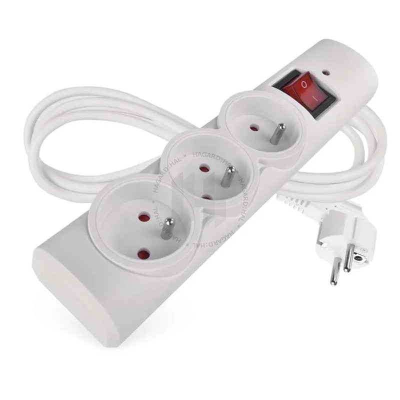 Kábel predlžovací P54013 3-násobný 3x1,5mm2 10A 230V 1,5m biely s prepätovou ochranou