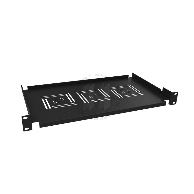 Polica 19" 1U 250mm ukládacie plato BK úchyt na prednej lište UP-02