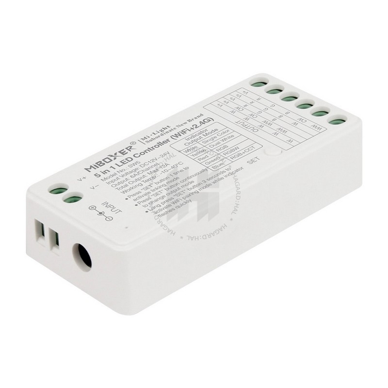 Prijímač LED WiFi SW5 pre jednofarebné, CCT, RGB, RGBW, RGB+CCT pásy 10A 2,4GHz