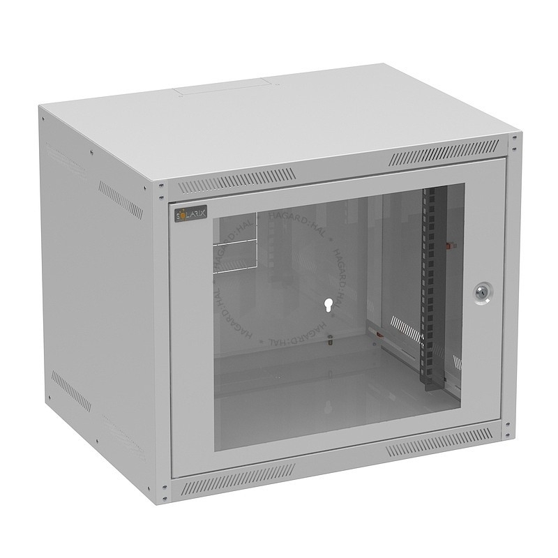 Rozvádzač dátový GrandN 83000783 9U 450mm nástenný preskl. dvere RAL7035